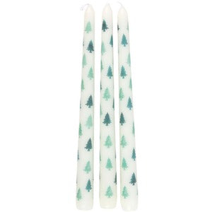 Set of 3 White Fir Tree Taper Candles