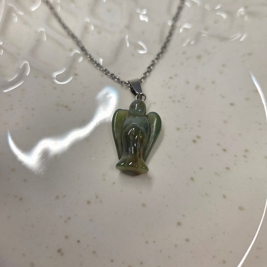 Moss Agate Guardian Angel Necklace.