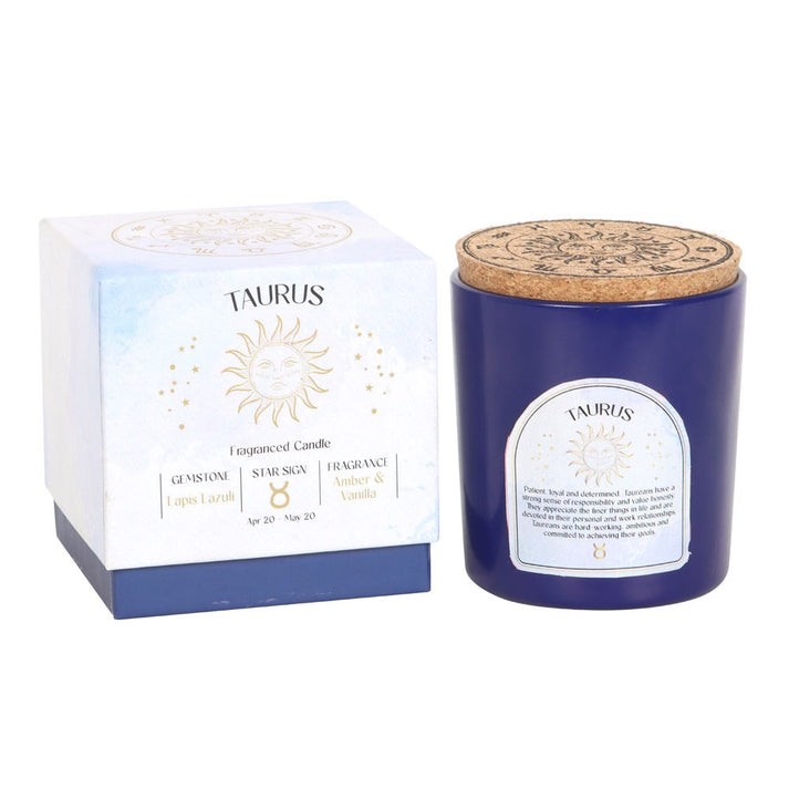 Taurus Amber & Vanilla Gemstone Zodiac Candle – Zebra Moon
