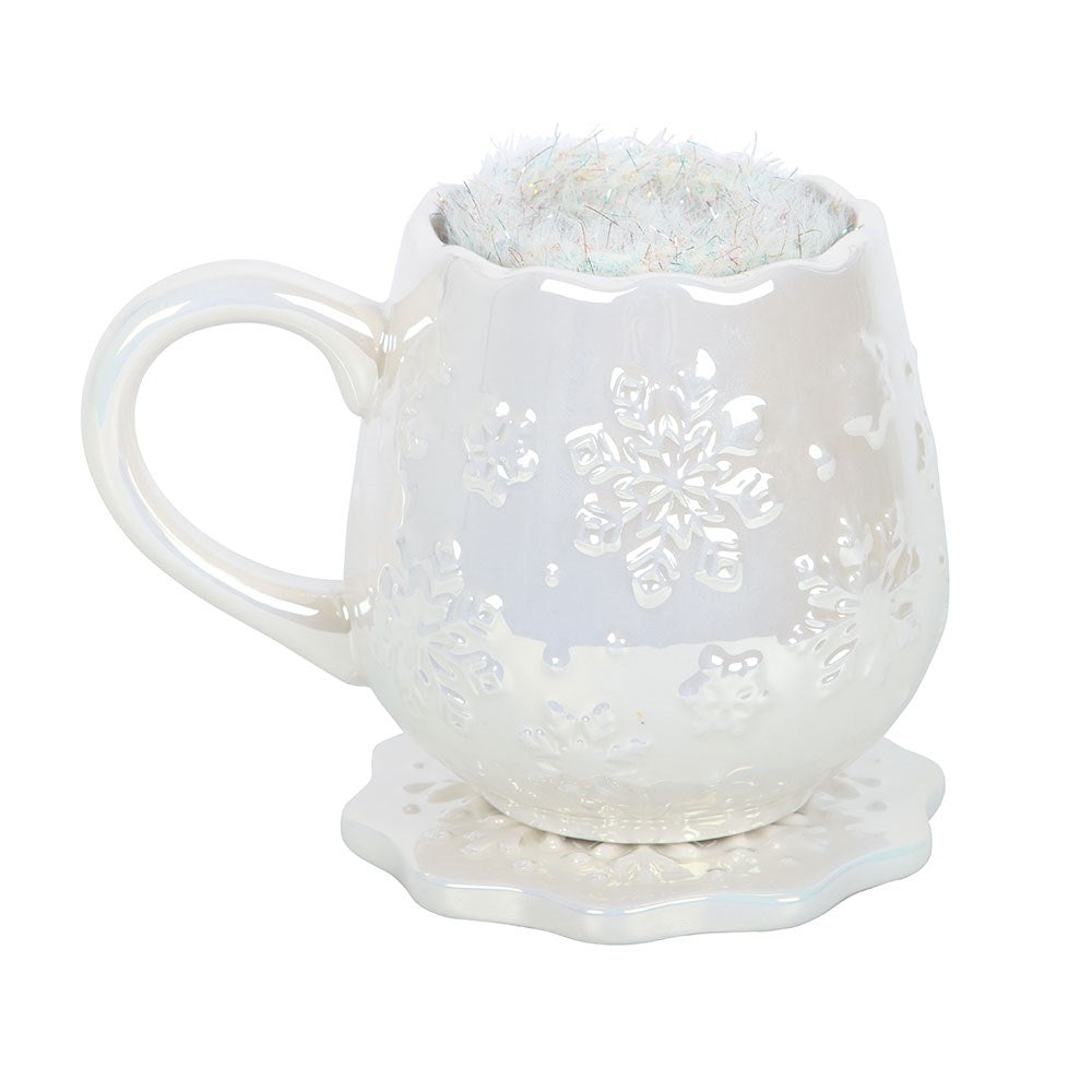 Iridescent Snowflake Mug, Coaster and Socks Set