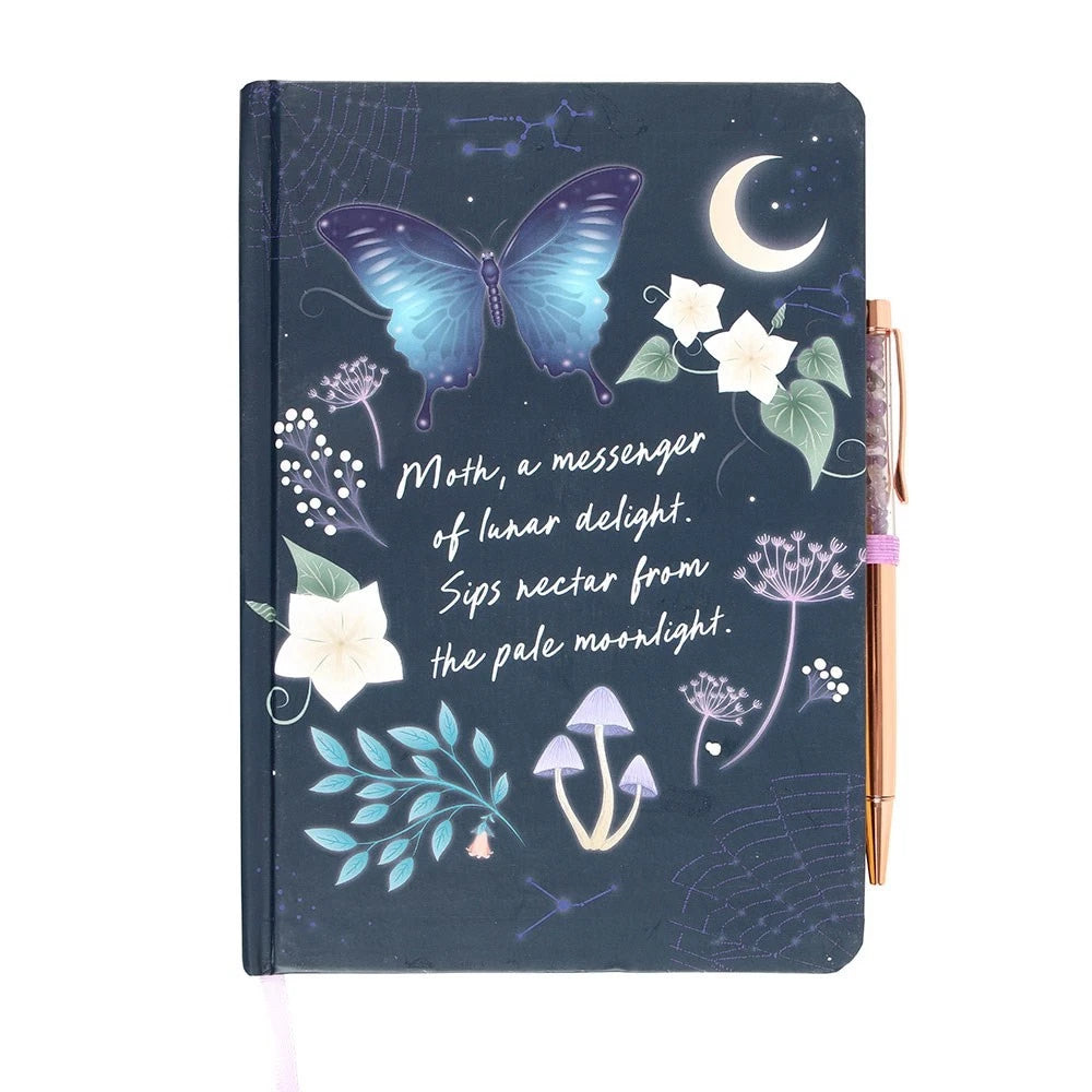 Midnight Moth Journal With Amethyst Pen